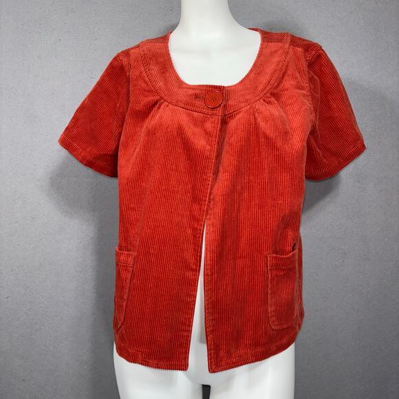 VTG Christopher Banks Womens Cardigan M Boho Chic Red Short Sleeve Statement - Picture 1 of 7